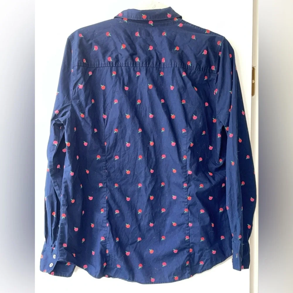 J. Crew Navy Poplin Shirt with Apple Print L - Picture 7 of 8
